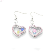 Pendientes de encantos de corazón de cristal rosa lindo diseño, pendientes de joyería magnética de acero inoxidable